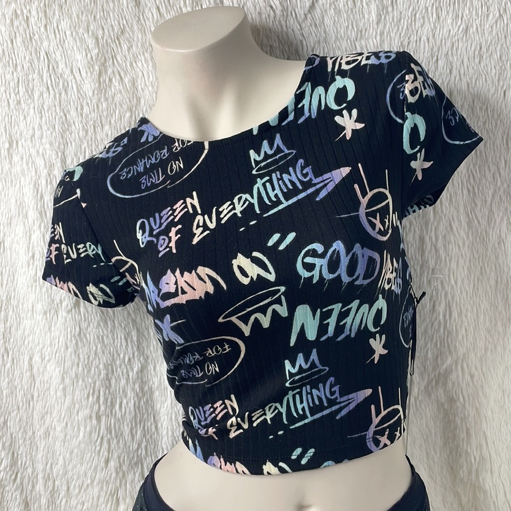 Crop Top With Graphics And Open/Tie Back - Picture 2 of 5